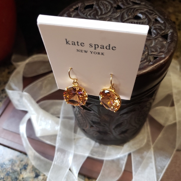 Kate Spade Earrings Citrine Brilliant Cut, Golden hardware Stunning NWT - Picture 4 of 10